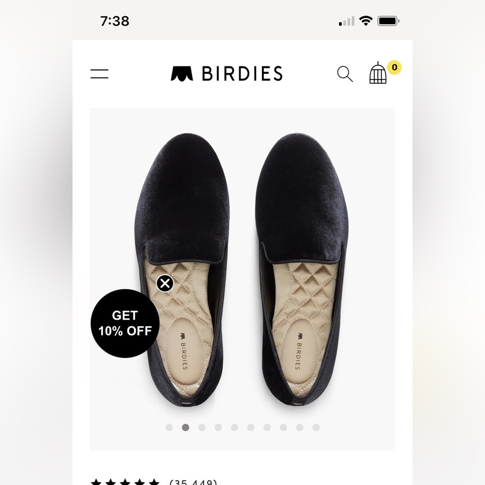 Birdies starling in black velvet size 8